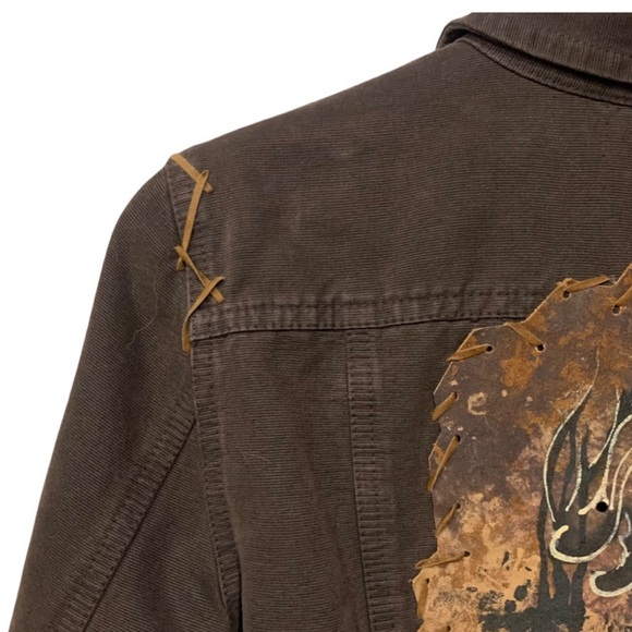 Vintage Cropped Dragon Patch Denim Jacket Brown 42 - Picture 7 of 14